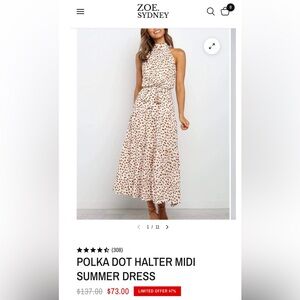 NWOT Zoe Sydney Polka Dot Halter Maxi Dress
